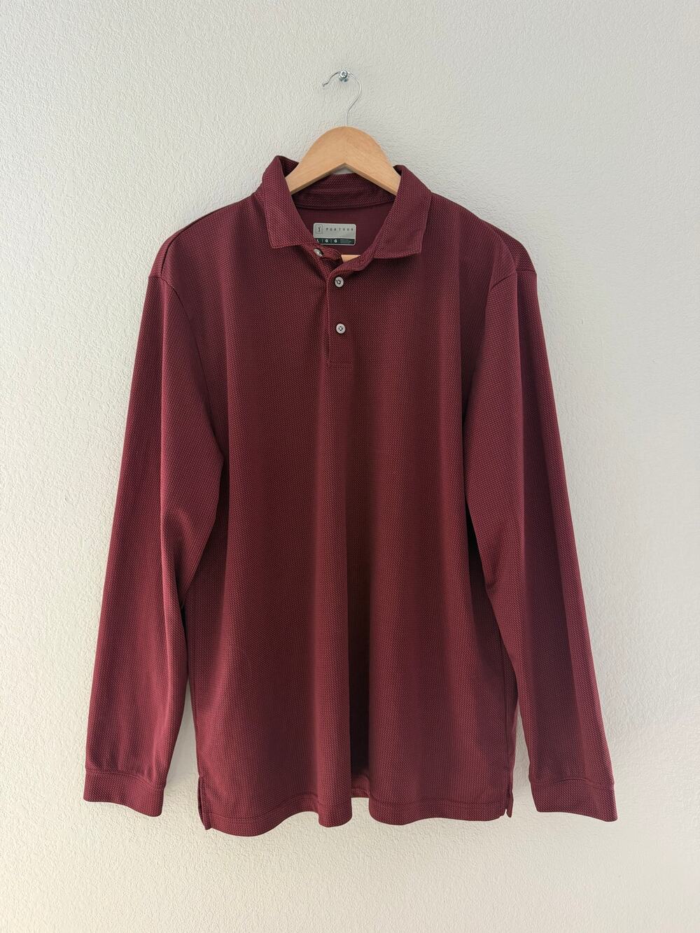 PGA TOUR Men’s Size Large Burgundy Long Sleeve Golf Polo Shirt